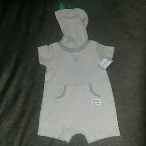 Grey onesie with dinosaur hoodie